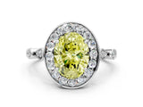 Silver Fancy Yellow Oval  Halo Diamond Engagement Ring with Twisted Band and Four-Prong Setting