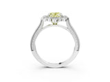 Silver Fancy Yellow Oval  Halo Milgrain Pave Diamond Ring with Four-Prong Setting 3