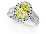 Silver Fancy Yellow Oval  Halo Round Diamond Pave Band with Prong Setting 1