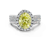 Silver Fancy Yellow Oval  Halo Round Diamond Pave Band with Prong Setting