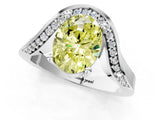 Silver Fancy Yellow Oval  Solitaire Diamond Engagement Ring with Pave Band and Four-Prong Setting 1