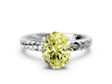 Silver Fancy Yellow Oval  Solitaire Diamond Engagement Ring with XO Engraved Band and Four-Prong Setting 1