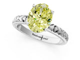 Silver Fancy Yellow Oval  Solitaire Diamond Engagement Ring with XO Engraved Band and Four-Prong Setting 2