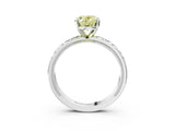 Silver Fancy Yellow Oval  Solitaire Diamond Engagement Ring with XO Engraved Band and Four-Prong Setting 4