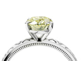 Silver Fancy Yellow Oval  Solitaire Diamond Engagement Ring with XO Engraved Band and Four-Prong Setting 5