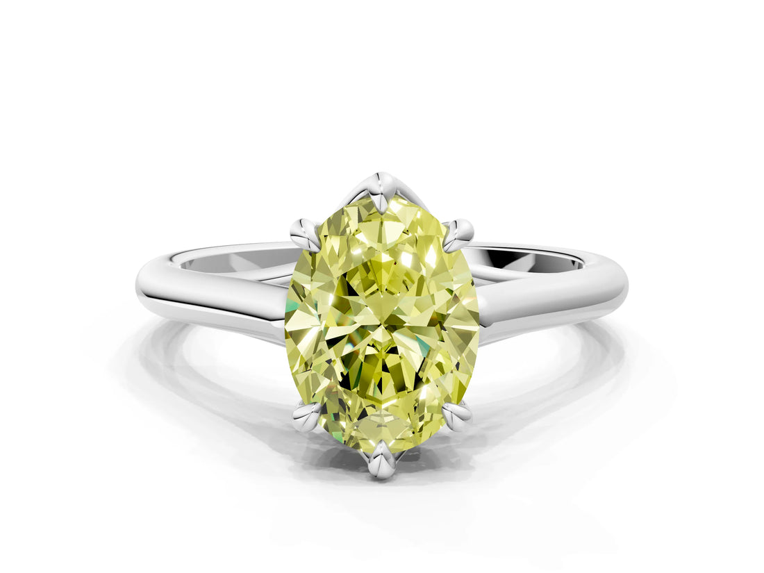 Silver Fancy Yellow Oval  Solitaire Engagement Ring with Six-Prong Setting and Classic Band 1