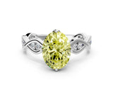 Silver Fancy Yellow Oval  Solitaire Twist Band with Leaf Prong Setting