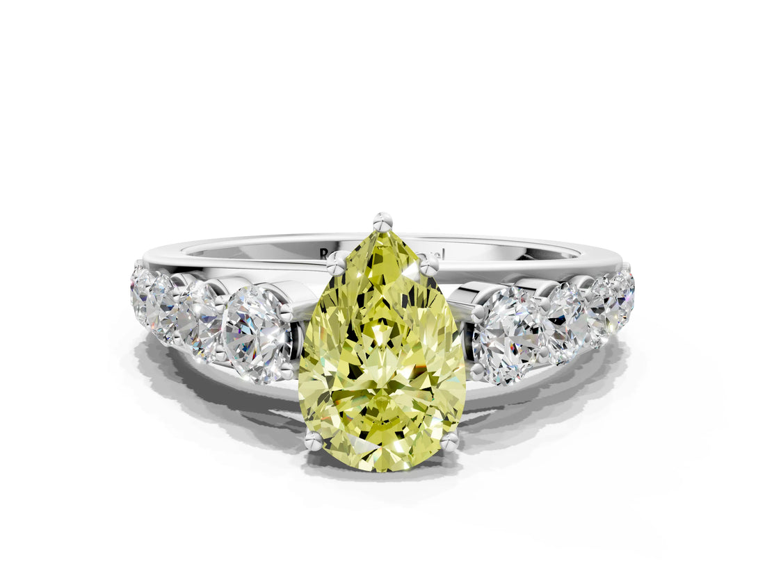 Silver Fancy Yellow Pear Cut Brilliant Diamond Pavé Band with Six-Prong Setting_24