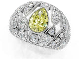 Silver Fancy Yellow Pear Cut Brilliant Halo Pave Diamond Milgrain Ring_7