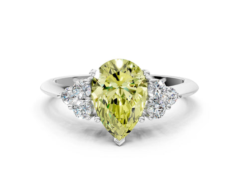 Silver Fancy Yellow Pear Cut Cut Diamond Cluster Ring with Solitaire Band and Four-Prong Setting_18