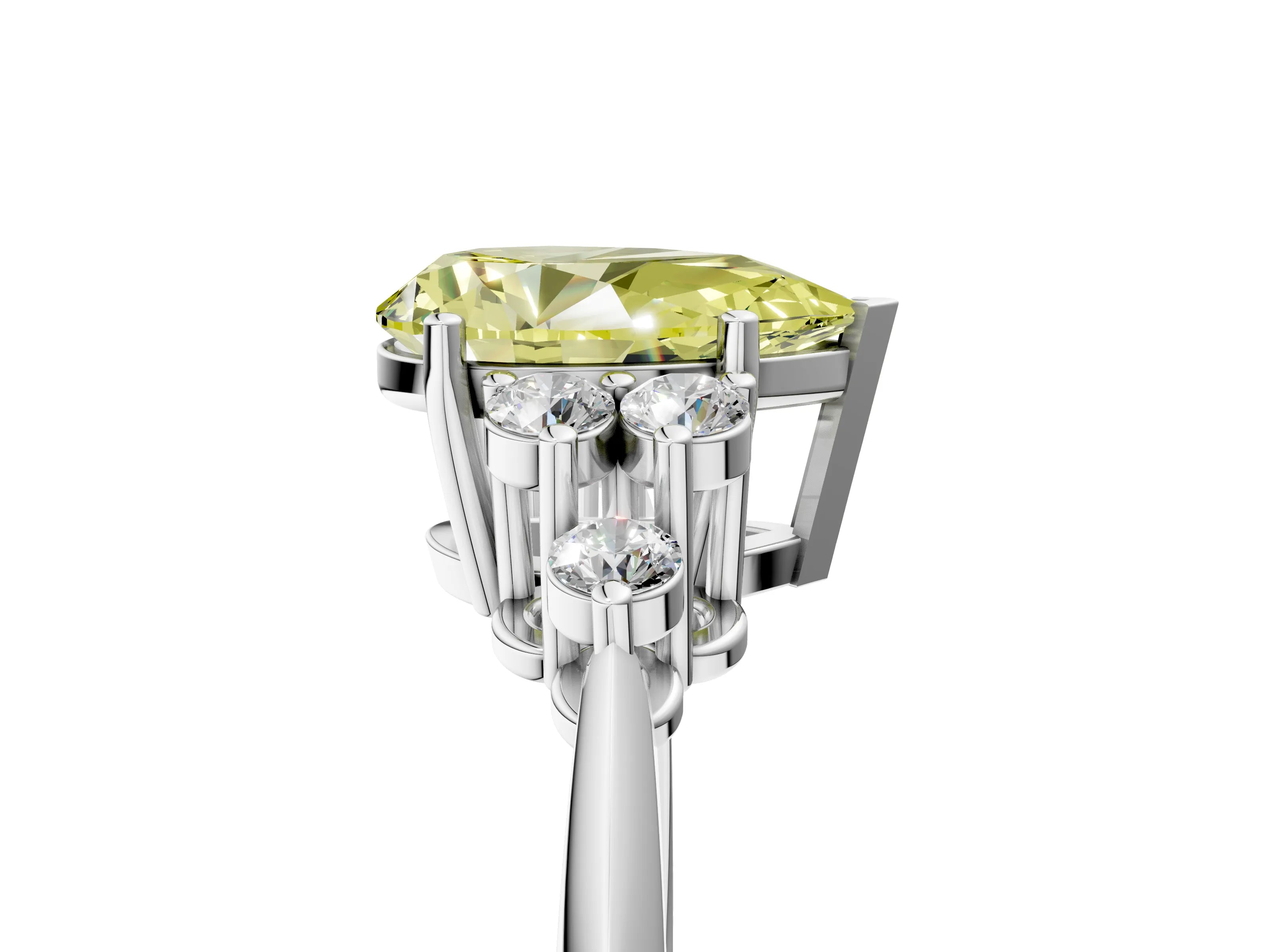 Silver Fancy Yellow Pear Cut Cut Diamond Cluster Ring with Solitaire Band and Four-Prong Setting_23