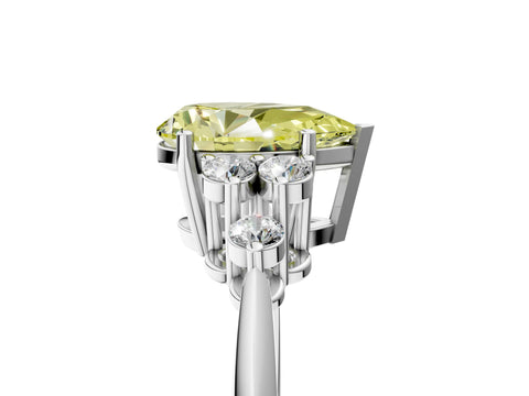 Silver Fancy Yellow Pear Cut Cut Diamond Cluster Ring with Solitaire Band and Four-Prong Setting_23