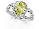 Silver Fancy Yellow Pear Cut Cut Diamond Halo Engagement Ring with Open Split Pavé Band_7