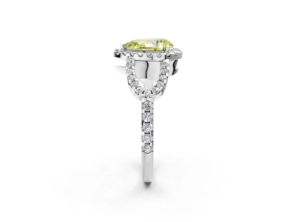 Sterling Silver Pear-Shaped Split Shank Pave Halo Engagement Ring Setting for Fancy Yellow Center
