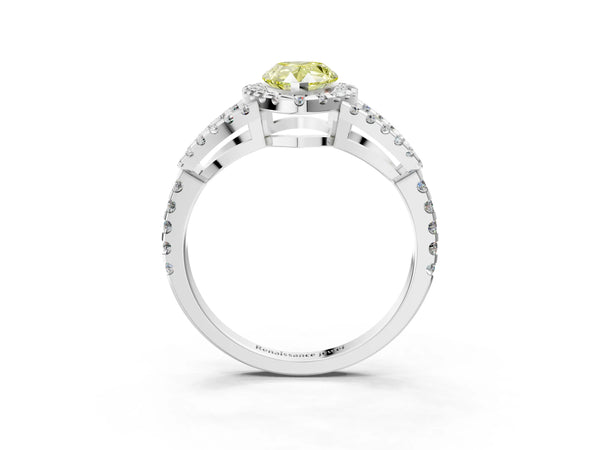 Sterling Silver Pear-Shaped Split Shank Pave Halo Engagement Ring Setting for Fancy Yellow Center