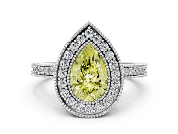 Sterling Silver Pear-Shaped Halo Engagement Ring Setting for Fancy Yellow Center - Design RJ-753