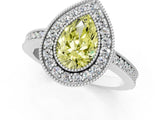 Silver Fancy Yellow Pear Cut-Cut Diamond Halo Engagement Ring with Pave Band and Prong Setting_13