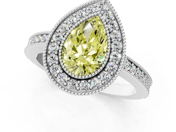 Sterling Silver Pear-Shaped Halo Engagement Ring Setting for Fancy Yellow Center - Design RJ-753