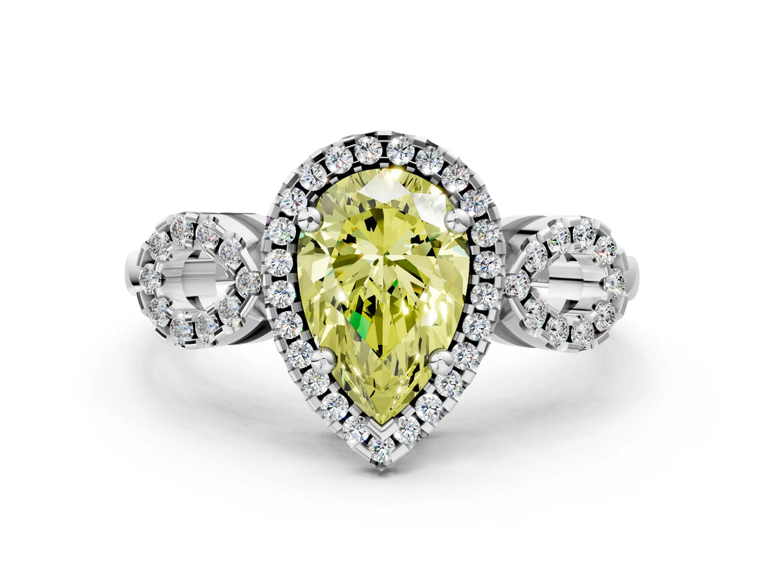 Silver Fancy Yellow Pear Cut Cut Halo Diamond Infinity Band with Four-Prong Setting_12