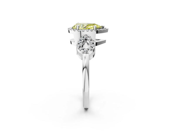 Sterling Silver Pear-Shaped Pave Infinity Halo Engagement Ring Setting for Fancy Yellow Center