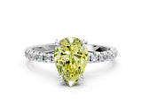 Silver Fancy Yellow Pear Cut Diamond Brilliant Solitaire Ring with Pavé Band and Four-Prong Setting_30