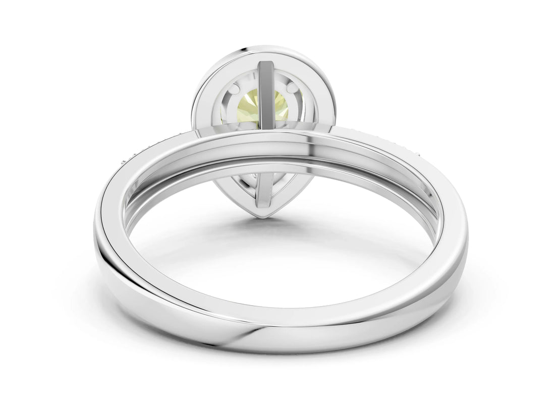 Silver Fancy Yellow Pear Cut Diamond Double Halo Ring with Split Shank and Four-Prong Setting_36
