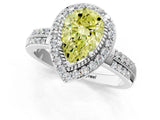 Silver Fancy Yellow Pear Cut Diamond Double Halo Ring with Split Shank and Four-Prong Setting_37