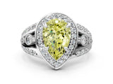 Silver Fancy Yellow Pear Cut Diamond Halo Ring with Split Shank and Bezel Accents and Four-Prong Setting_6