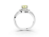 Silver Fancy Yellow Pear Cut Diamond Halo Ring with Split Shank and Bezel Accents and Four-Prong Setting_9