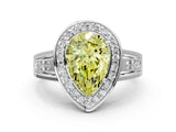 Silver Fancy Yellow Pear Cut Diamond Halo Ring with Split Shank and Bezel Accents and Prong Setting_6
