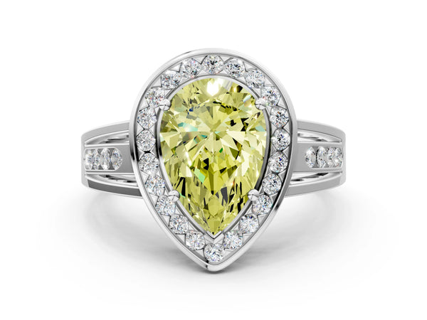 Sterling Silver Pear-Shaped Channel Set Halo Engagement Ring Setting for Fancy Yellow Center