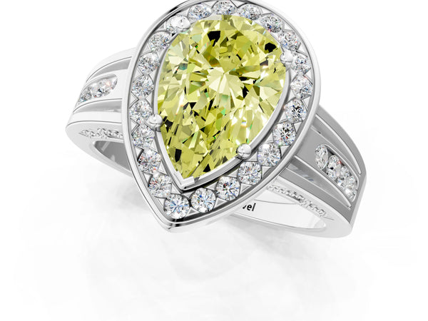 Sterling Silver Pear-Shaped Channel Set Halo Engagement Ring Setting for Fancy Yellow Center