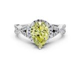 Silver Fancy Yellow Pear Cut Diamond  Halo Twist Band Solitaire Prong Setting Ring_12