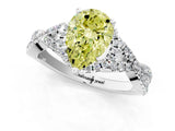 Silver Fancy Yellow Pear Cut Diamond  Halo Twist Band Solitaire Prong Setting Ring_13