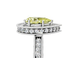 Silver Fancy Yellow Pear Cut Diamond Milgrain Halo Engagement Ring with Round Pavé Band and Prong Setting_17