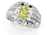 Silver Fancy Yellow Pear Cut Diamond Pave Art Deco Split Shank Ring with Four-Prong Setting_7