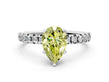 Silver Fancy Yellow Pear Cut Diamond Solitaire Pavé Engagement Ring with Round Band and Prong Setting_1