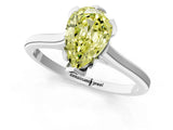 Silver Fancy Yellow Pear Cut Diamond Solitaire Ring with Flower Prong Setting and Classic Band_13