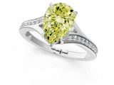 Silver Fancy Yellow Pear Cut Diamond Solitaire Ring with Pavé Band and Prong Setting_13