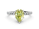 Silver Fancy Yellow Pear Cut Diamond Solitaire Ring with Round  Pavé Band and Four-Prong Setting_36
