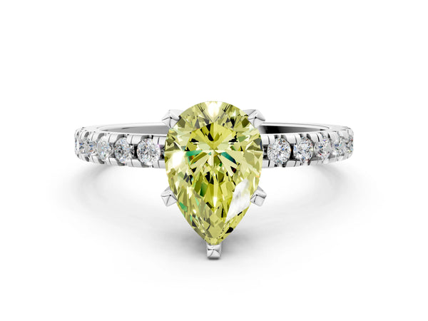 Sterling Silver Pear-Shaped Hidden Halo Engagement Ring Setting for Fancy Yellow Center - Design RJ-308
