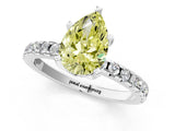 Silver Fancy Yellow Pear Cut Diamond Solitaire Ring with Round  Pavé Band and Four-Prong Setting_37