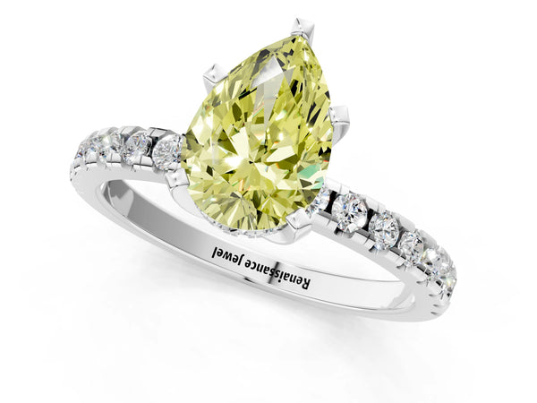 Sterling Silver Pear-Shaped Hidden Halo Engagement Ring Setting for Fancy Yellow Center - Design RJ-308