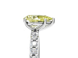 Silver Fancy Yellow Pear  Cut Diamond Solitaire with Pave Band and Four-Prong Setting