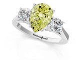 Silver Fancy Yellow Pear Cut Diamond Three-Stone Engagement Ring with Prong Setting and Pavé Band_7