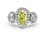 Silver Fancy Yellow Pear Cut Diamond Three-Stone Halo Ring with Prong Setting and Pavé Accents_12