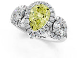 Silver Fancy Yellow Pear Cut Diamond Three-Stone Halo Ring with Prong Setting and Pavé Accents_13