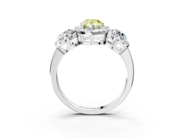 Sterling Silver Pear-Shaped Three Stone Halo Engagement Ring Setting for Fancy Yellow Center
