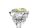Silver Fancy Yellow Pear Cut Diamond Three-Stone Halo Ring with Prong Setting and Pavé Accents_17