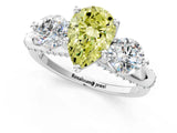 Silver Fancy Yellow Pear Cut Diamond Three-Stone Ring with Prong Setting and Pavé Band_13